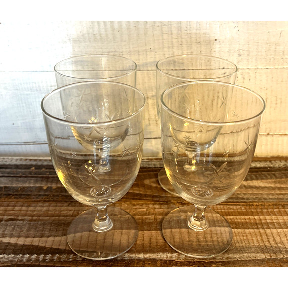 Set 4 Vintage MCM Barware Quartzex Crystal Star Dust Atomic Water Wine Goblet - Picture 2 of 5